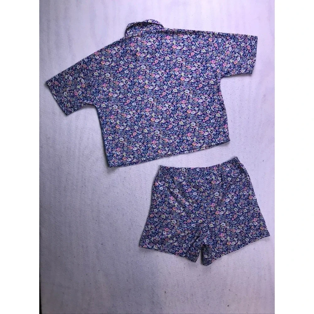 Gap Kids Pajama Set Kids 12 Plus Purple Floral Short Sleeve Button Up Sleepwear